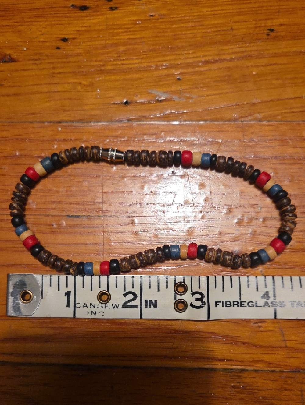 Boho Mixed-Bead Bracelet in Red, Blue, Cream & Brown